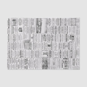 Vintage Zeitungsnachrichten Schwarz-Weiß-Dekoupagi Seidenpapier