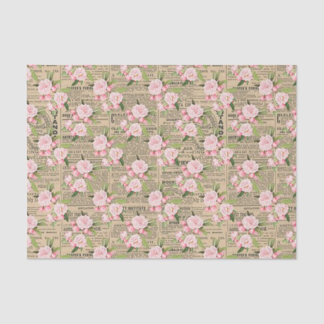 Vintage Zeitungspapier und rosa Rosen Seidenpapier (Vorderseite)