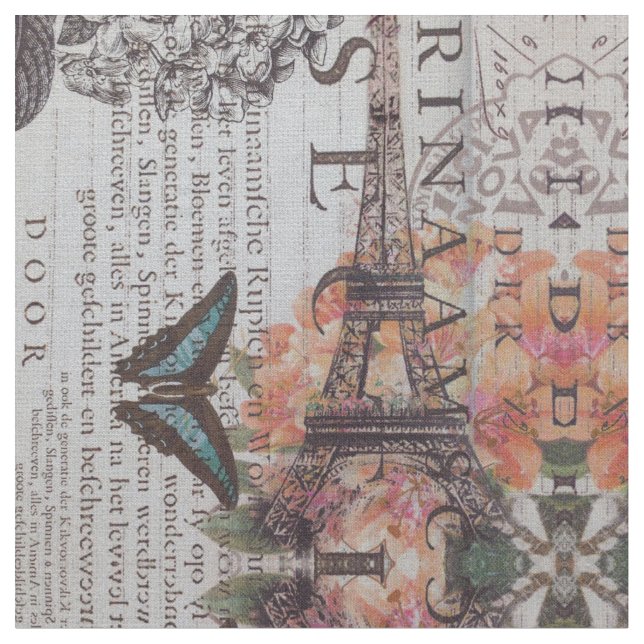 Vintage Zeitungsskripte Paris eiffel Turm Stoff (Nahaufnahme)