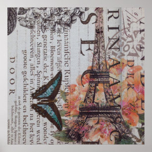 Vintage Zeitungsskripte Paris-Eiffelturm Poster