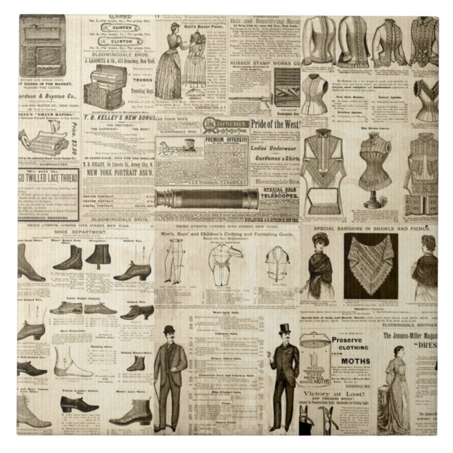 Vintage Zeitungswerbung Rustikal gepflastert Fliese (Vorderseite)