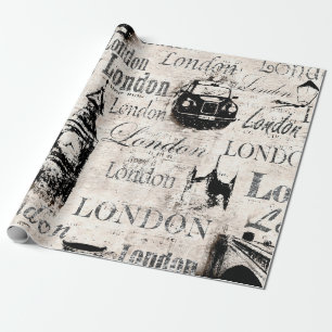 Vintage Zeitungszeitung London Grunge Collage Geschenkpapier