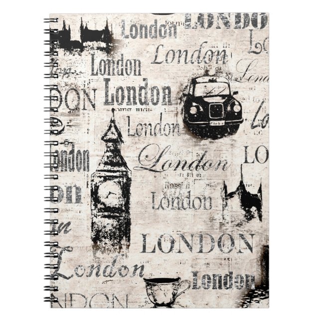 Vintage Zeitungszeitung London Grunge Collage Notizblock (Vorderseite)
