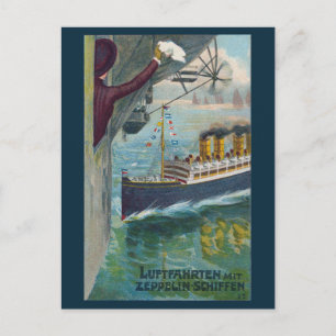 Vintage-Zeppelin und Ozeandampfer Dankeskarte Postkarte