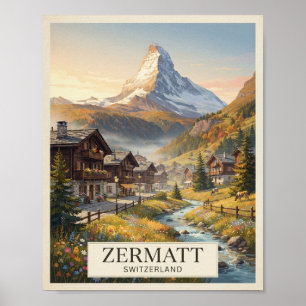 Vintage Zermatt Schweiz Reiseplakat Poster