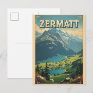 Vintage ZERMATT Skier Schweiz Naturgeschenke Postkarte