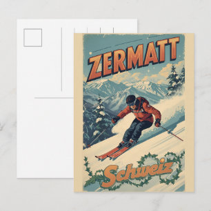 Vintage ZERMATT Skigeschenke Schweiz Natur Postkarte