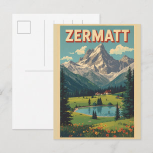 Vintage ZERMATT Skigeschenke Schweiz Natur Postkarte