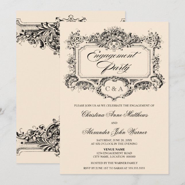 Vintage Zierbindungspartei Einladung (Vorne/Hinten)