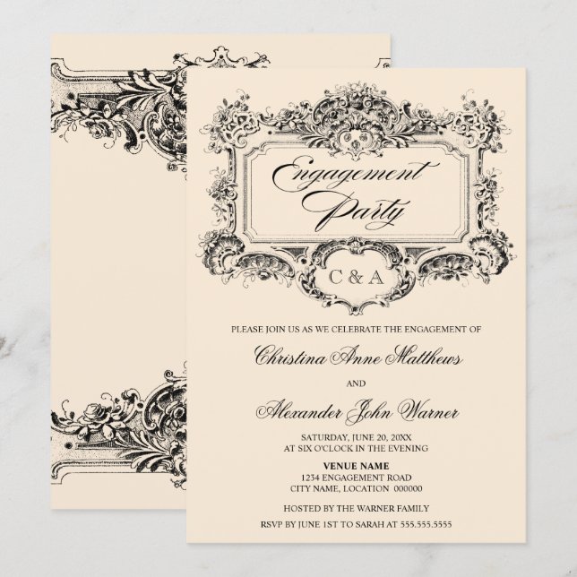 Vintage Zierbindungspartei Einladung (Vorne/Hinten)