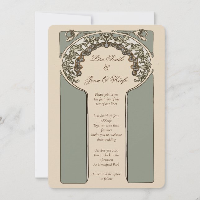Vintage Zierfeier Mucha Inspiriert Hochzeit Einladung (Vorderseite)