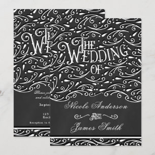 Vintage Zierhochzeit in Schwarz/Weiß Einladung