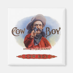 Vintage-Zigarrenetiketten-Kunst, Cowboy trifft ins Magnet