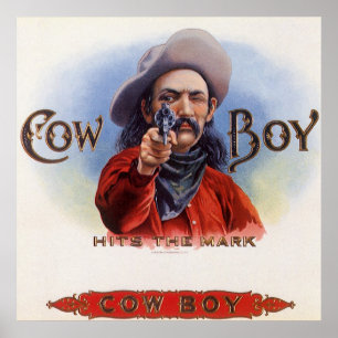 Vintage-Zigarrenetiketten-Kunst, Cowboy trifft ins Poster