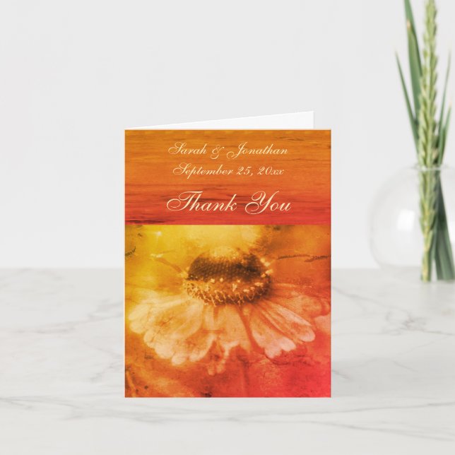 Vintage Zinnia-Blume Personalisiert Hochzeit Dankeskarte (Vorderseite)