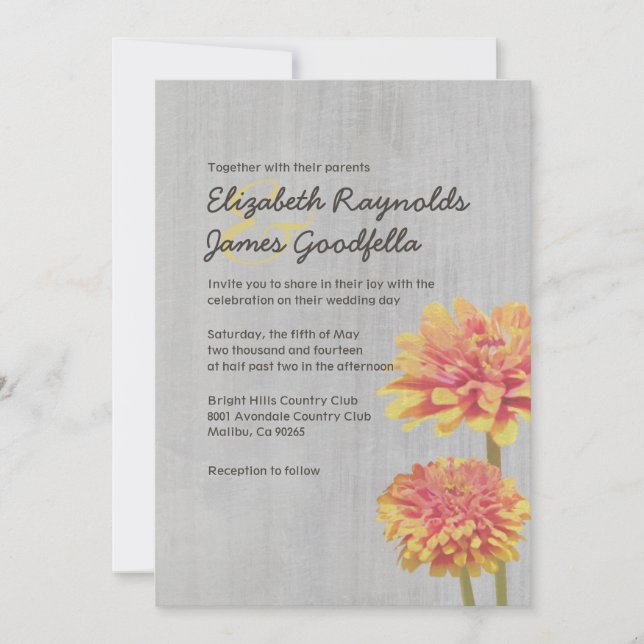 Vintage Zinnia Hochzeitseinladungen Einladung (Vorderseite)