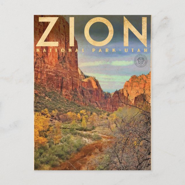 Vintage Zion Nationalpark Reisen Postkarte (Vorderseite)