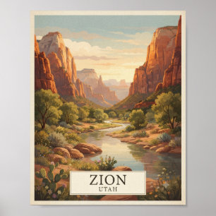 Vintage-Zion-Utah-Reiseplakat   Roter Felscanyon  Poster