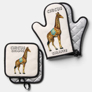 Vintage Zirkus-darstellende Giraffe Ofenhandschuh & Topflappen-Set
