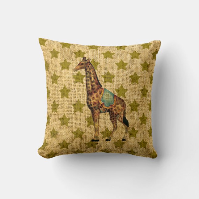 Vintage Zirkus-Giraffe auf grünen Sternen Kissen (Vorderseite)