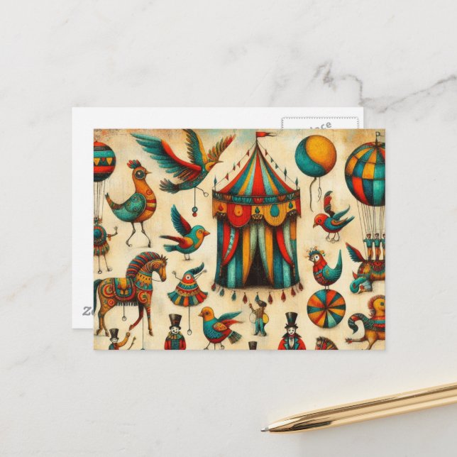 Vintage Zirkuszelt Postkarte (Vorderseite/Rückseite Beispiel)