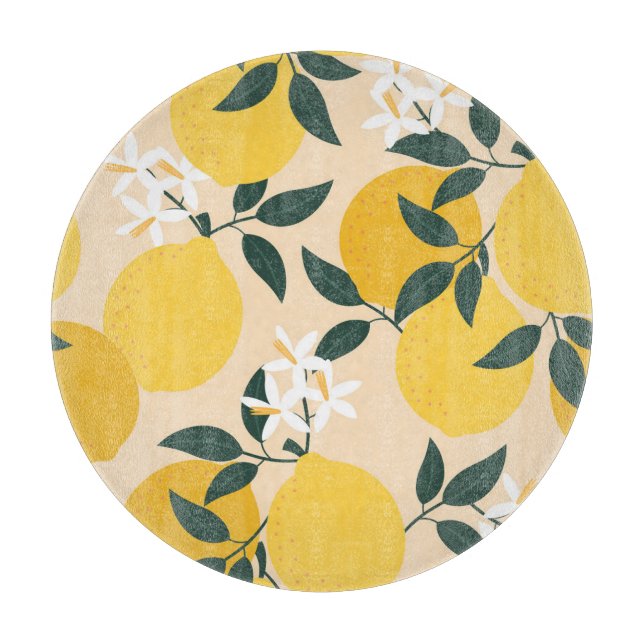 Vintage Zitrone: Nahtlose Fruchttextur. Schneidebrett (Vorderseite)