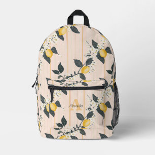 Vintage Zitronen & Blüten auf rosa Streifen Bedruckter Rucksack