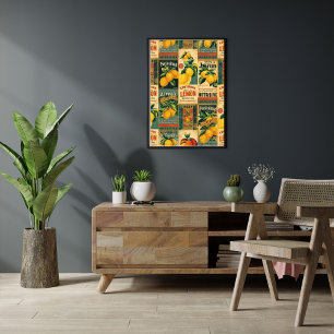 Vintage Zitronenetikett – Retro-Zitrusfrucht  Poster