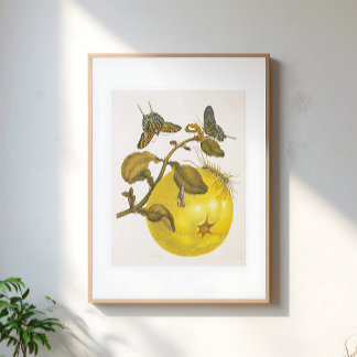 Vintage-Zitronenpflanze mit Schmetterlingen Gelbe Poster