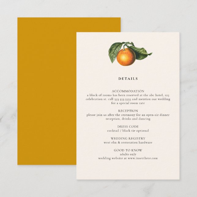 Vintage Zitrusfrüchte-Botanische Hochzeiten Begleitkarte (Vorne/Hinten)