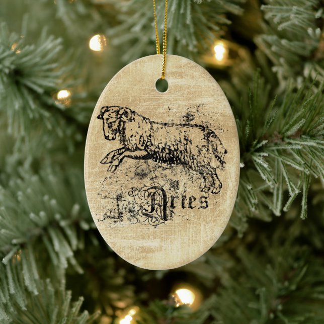 Vintage Zodiac Aries Keramik Ornament (Baum)