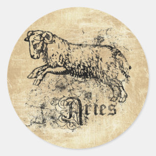 Vintage Zodiac Aries Runder Aufkleber