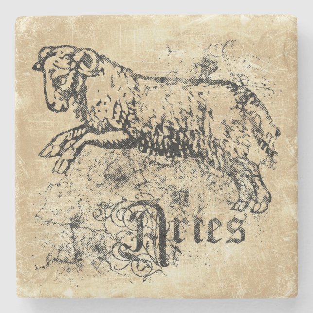 Vintage Zodiac Aries Steinuntersetzer (Vorderseite)