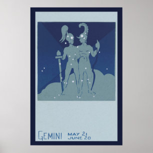 Vintage Zodiac Astrologie Gemini Zwillingskonstell Poster