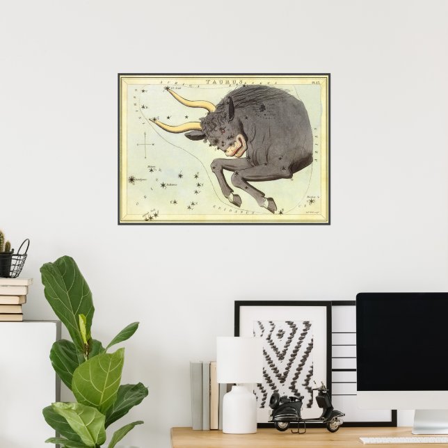 Vintage Zodiac Astrologie Taurus Bull Constellatio Poster (Heimbüro)