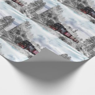 Vintage-Zug fährt durch Winterlandschaft Geschenkpapier