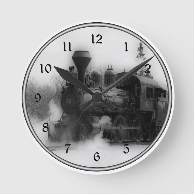 Vintage Zug-Lokomotivuhr Runde Wanduhr (Vorderseite)