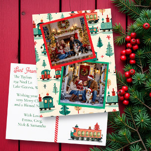 Vintage-Zug-Weihnachtsfoto-Vorlage Zwei Feiertagspostkarte