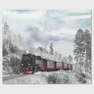 Vintage-Zug-Winter-Weihnachtsszene Geschenkpapier