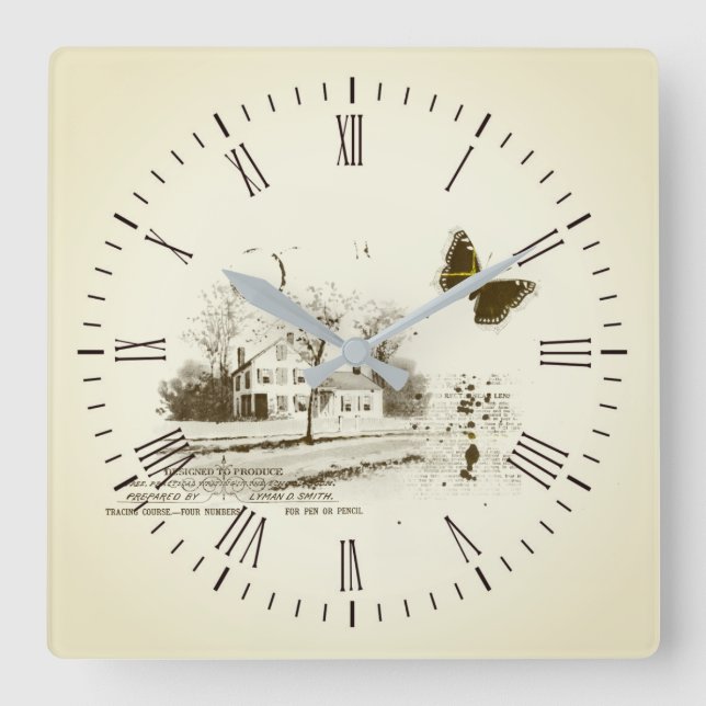Vintage Zuhause-Collage Wall Clock Quadratische Wanduhr (Vorderseite)