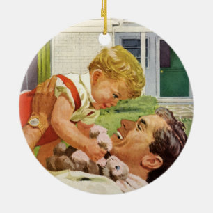 Vintage zum Vatertag, glückliche Familie in den Vo Keramikornament