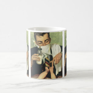Vintage zum Vatertag, Papa gibt Baby eine Flasche Kaffeetasse