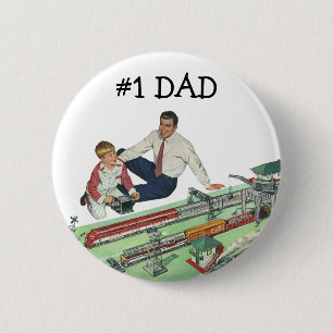 Vintage zum Vatertag, Vater und Sohn mit Zügen Button