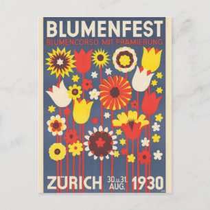 Vintage Zürich Schweiz Blumenfestival Reise Postkarte