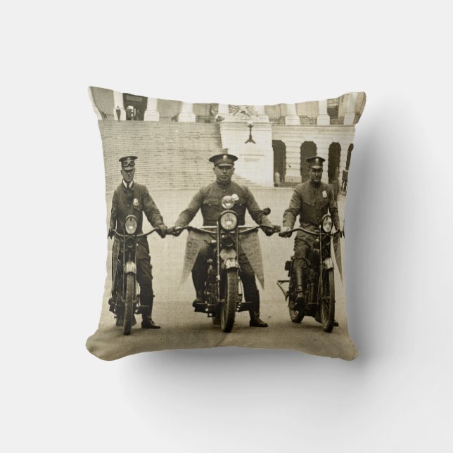 Vintage Zwanzigerjahre Motorrad-Polizisten Kissen (Vorderseite)