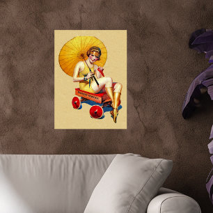 Vintage Zwanzigerjahre Prallplatten-Dame Umbrella Poster