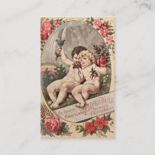 Vintage Zwei Engel mit Blumen Visitenkarte