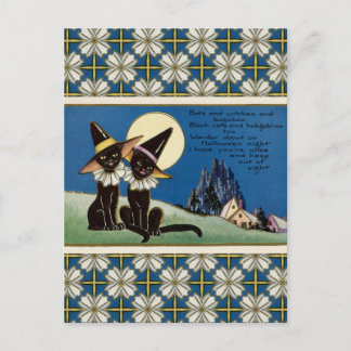 Vintage Zwei schwarze Katzen Halloween Postkarte