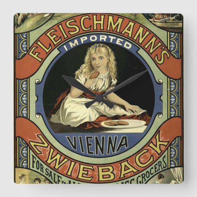 Vintage Zwieback-Werbung Quadratische Wanduhr (Vorderseite)
