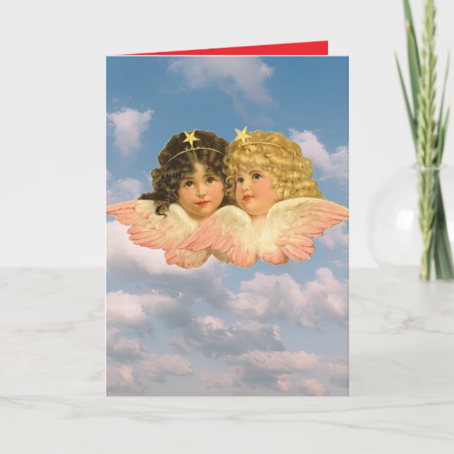 Vintage ZwillingsANGELN IM HIMMEL Karte (Vorderseite)